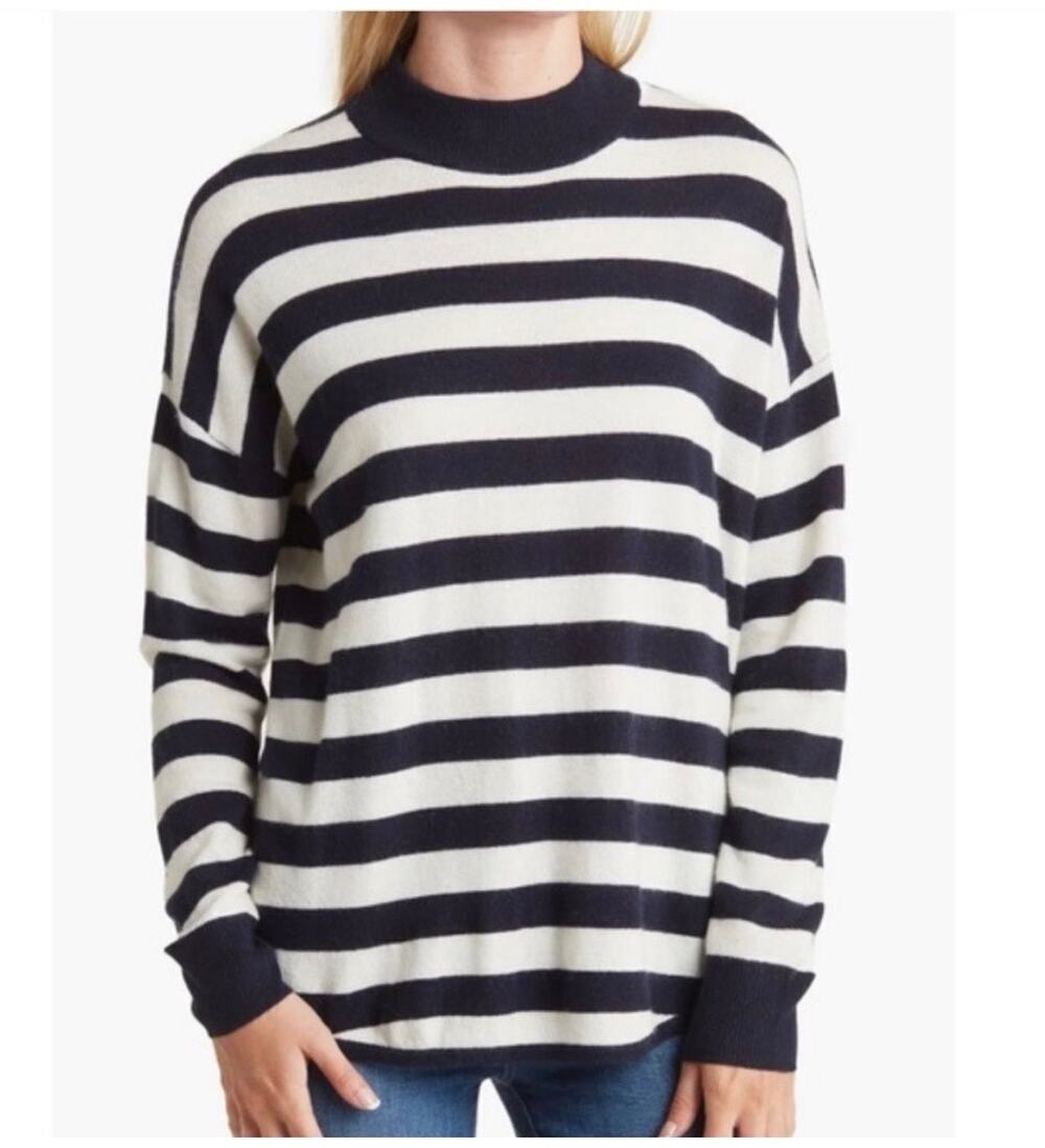 Madewell Ashbury Mockneck Sweater In Kelsey Stripe Dark Indigo Size L